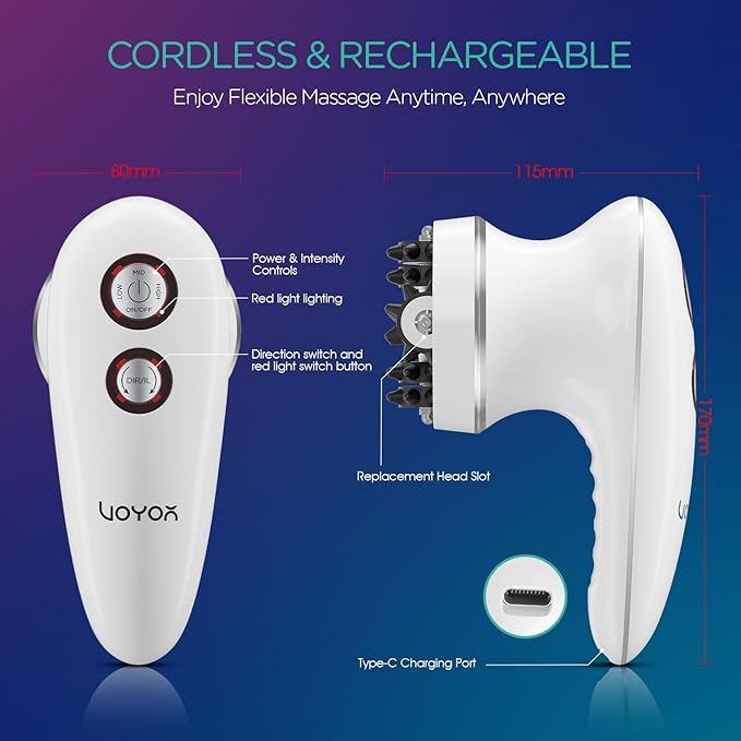 VOYOR Electric Cellulite Massager Body Sculpting Machine for Arms Belly Legs Waist Buttocks 3 Strengths for Body Cleaning and Deep Tissue Cellulite Massage IPX7 Waterproof &amp Cordless VRMM1-