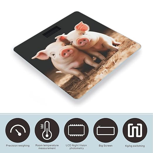 Cute Pigs Bathroom Scale Automatic Power On/Off Body Scales LCD Backlight Display Square Digital Scale Rounded Corners Bathroom Scales for Home Bedrooms