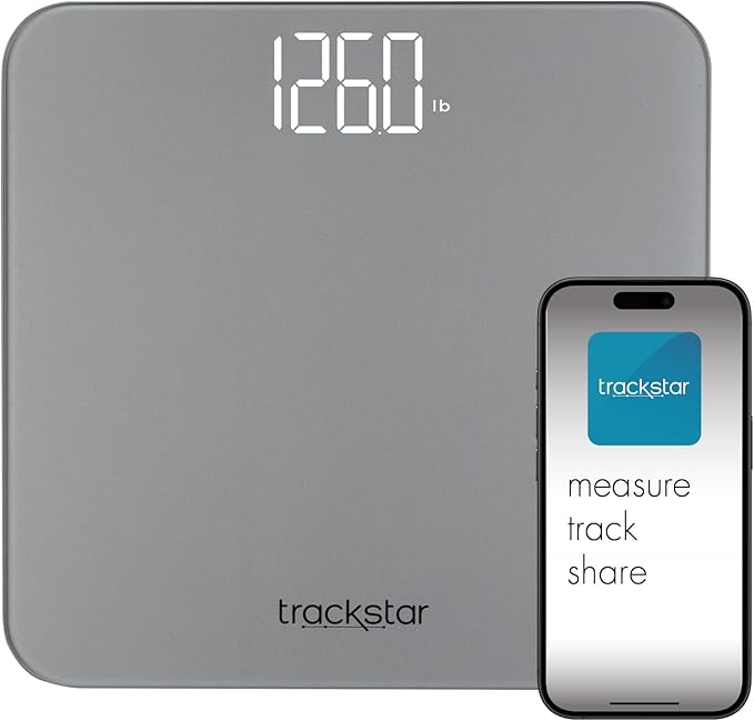 Trackstar Silver Digital Weight Scale | 440 lb Weight Capacity | Trackstar Monitoring App | Bluetooth iOS &amp Android Compatible | Measure Track and Share Results
