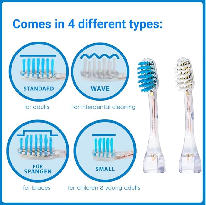 Emmi-dent Platinum 4-Pin Wave Bristle-Head Attachments - Electric Toothbrush Replacement Heads. Cleans with Ultrasound Waves. (Wave 4 Pack)