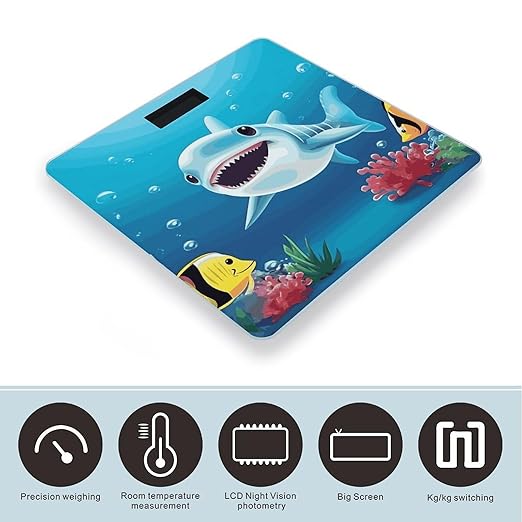 Smiling Shark Scale for Body Weight Anti-Slip Digital Bathroom Scale Sturdy Toughened Glass Weighing Scales High Precision Safe Rounded Corners Smart Scales