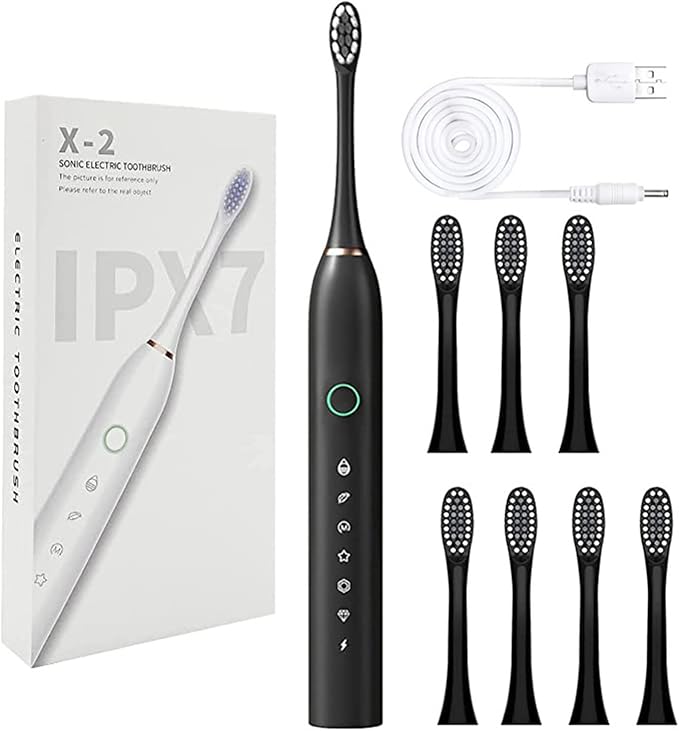 Generic Electric Toothbrush with 8 Brush Heads &amp 6-Speed Rechargeable Electric Powered Toothbrush for Adults Smart Powerful Electric Toothbrush Black