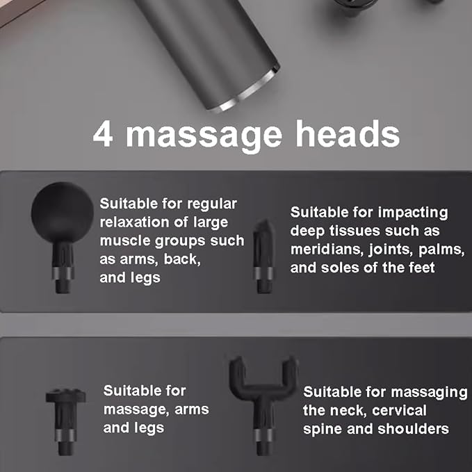 Portable Plastic Massage Gun with 99 Speeds and 8 Massages Heads Whole Body Percussion Electric Muscle Massager for Pain Relief Powerful(Black)