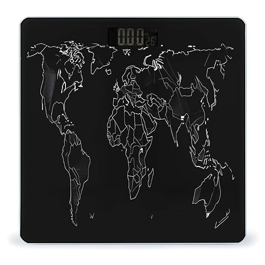Digital Bathroom Scale for Body Weight Scale with Bright LCD Display High Accuracy Step-On Technology Auto On/Off Black World Map Digital Scales 400 Lbs /180kg