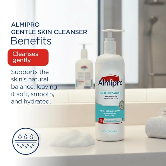 almipro Syndet Skin Cleanser | Soap-free Moisturizing Body Wash with Aloe Vera &amp Oatmeal for Dry delicate sensitive Skin | Dermatologist Recommended | Bottle 16.9 fl. oz.