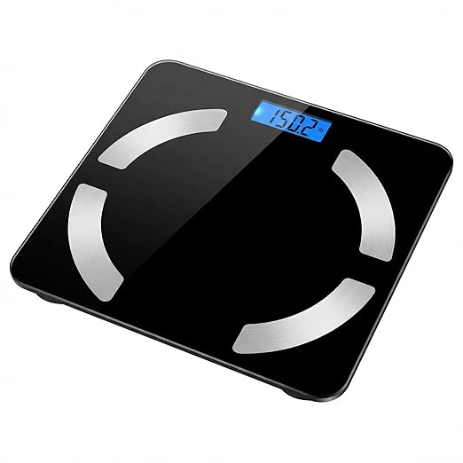 Smart Body Scale - Bluetooth Bathroom Scale with 18 Body Metrics &amp Trend Tracking Thickened I-Beam Design Large Tempered Glass 400 lbs Capacity (Black)