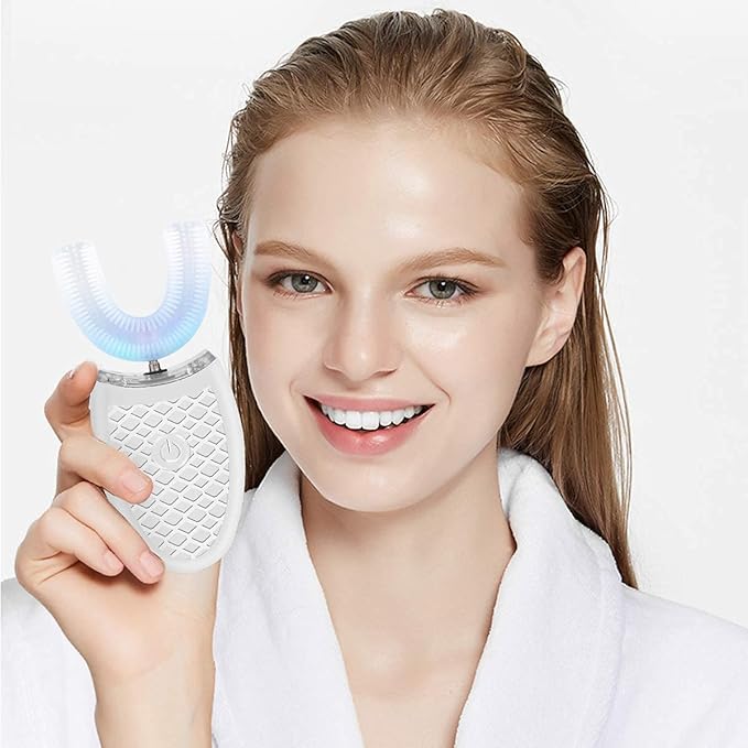 Ultrasonic Electric Toothbrush Adults Automatic Toothbrush U Shaped Whole Mouth 360° Cleaning Teeth Whitening Hands Free Rechargeable IPX7 Waterproof