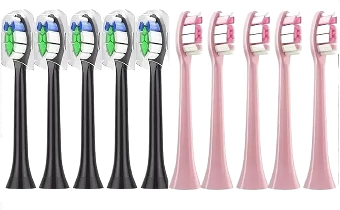 10PCS Brush Heads Compatible for Philips H X3/6/8/9 Series Electric Toothbrush Replacement Toothbrushes(5 Black-5 Pink)
