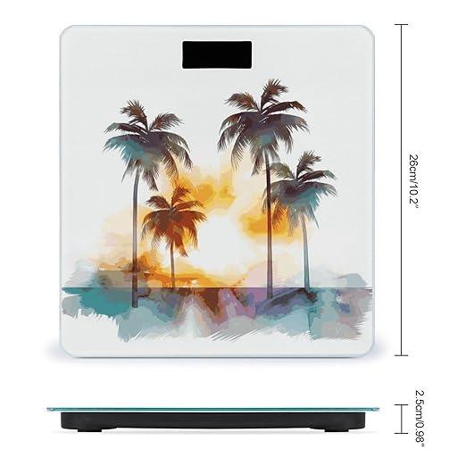 Palm Trees Sunset Digital Bathroom Scale for Body Weight with High Precision Digital Weighing Scale with BMI Clear LCD Display and Step-On Measures Weight Up to 180kg