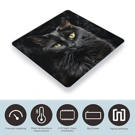 A Black Cat on A Black Background Weight Scale Large Bathroom Scales Digital Weight with Bright LED Display Non Slip Automatic Weighing Scale Fashion Weighing Machine for Body