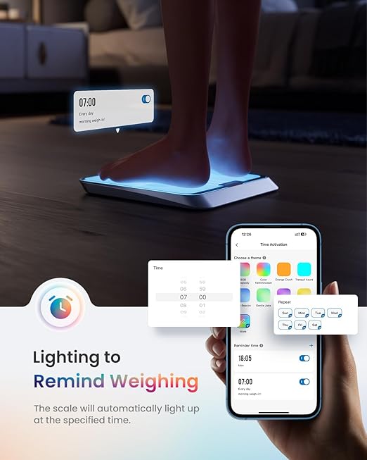 RENPHO Smart Body Fat Scale with Light Fitness Equipment with RGB Lighting Rechargeable Scale with BMI Body Fat Muscle Mass Color Changing with Weight Variation Elis Chroma