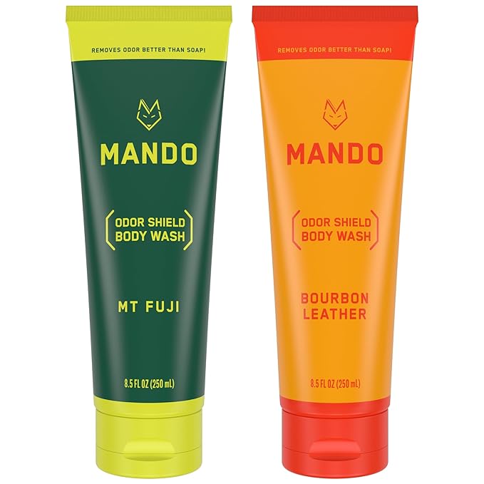 Mando Odor Shield Body Wash - Mt. Fuji and Bourbon Leather Scents - 24 Hour Control Removes Odor Better than Soap | Mt Fuji | SLS Free Paraben Free Skin Safe