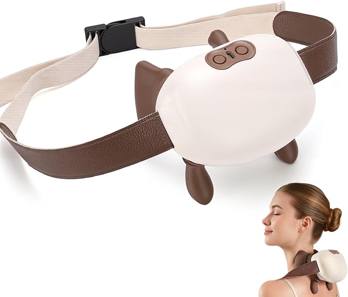 Neck Massager with HeatCordless Electric Shiatsu Neck and Back Massager 3 Speeds 2 Heat SettingsPortable Heated Neck Massager4D Kneading Neck and for Muscle Relax (White + Khaki)