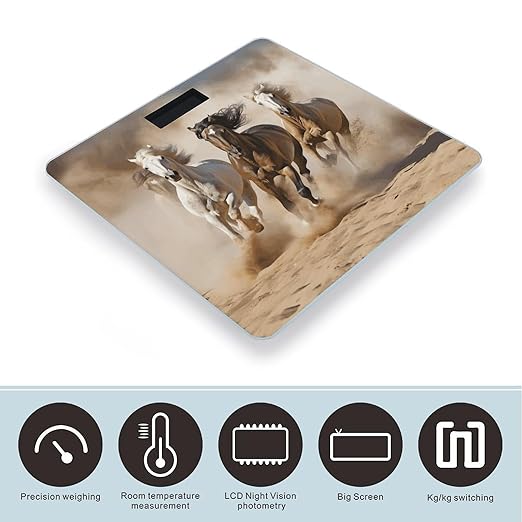 Three Running Horses Digital Bathroom Scale for Body Weight Weighing Scale with Backlit LCD Display High Precision Measurements &amp Measures Weight Up to 180kg