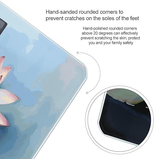 Lotus Flower Painting Scale with LCD Precision Weighing Scales Sturdy Tempered Glass Weight Scales Easy-to-Read Anti-Slip Weight Digital Bathroom Scale for Daily
