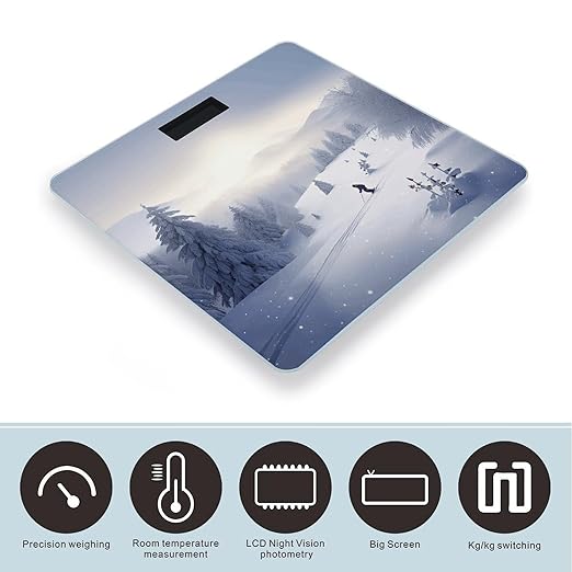 Winter Skiing Scale for Body Weight Precision Bathroom Weighing Scales with Back Lit LCD Display Sturdy Tempered Glass Body Weight Scales Digital Bathroom Scale 400lb
