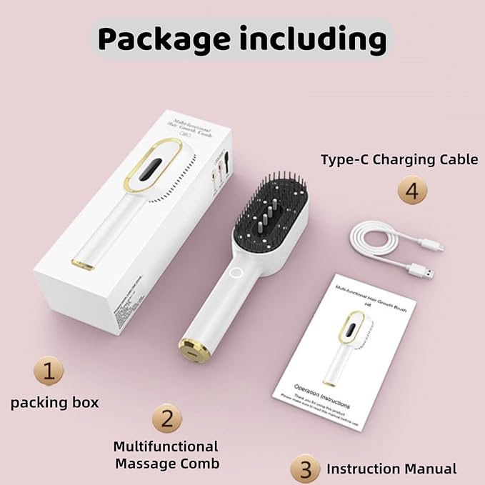 Multifunctional Massage Comb with Liquid Dispenser - Rechargeable Electric Hair Care Tool Vibrating Scalp Massager with LED Lights for Frizz Control &amp Shine Gift for Women or Man (White)