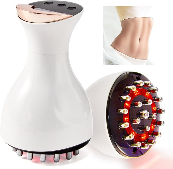 Lymphatic Drainage Massager &amp Anti Cellulite Massage Tool for Legs Arms &amp Belly BodyHelps Reduce Stretch Marks &amp Cellulitewith Microcurrent Light Heat &amp Vibration (White)