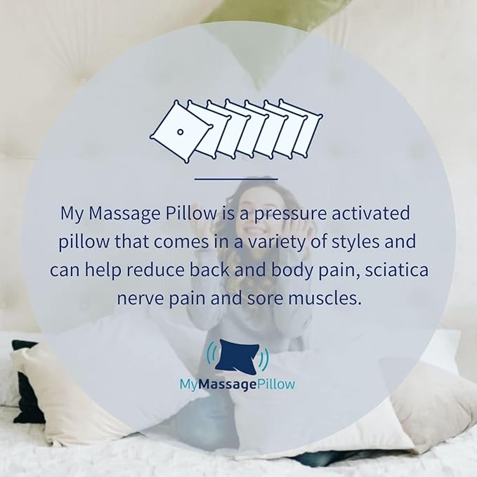 Mymassagepillow- Pressure Activated Massage Pillow for Back Neck Feet &amp More - Stylish &amp Durable Neck and Back Massager &amp Sciatica Pillow - 13in x 13in - Machine Washable Cover (Navy Bl