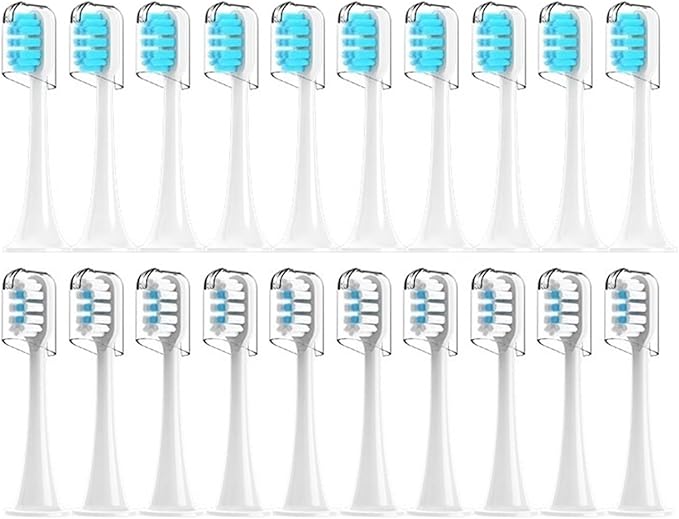 Compatible for T300/T500/T700 Electric Toothbrush Heads Replaceable Refill Nozzles 4 Colors with Anti-Dust Caps 20Pcs(10White10Blue)