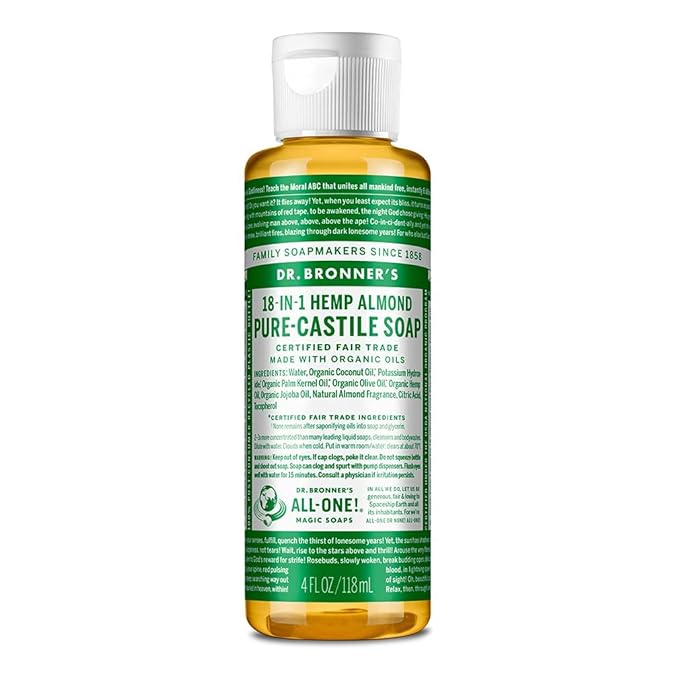 Dr. Bronner's - Pure-Castile Liquid Soap (Almond 32 ounce) - Made with Organic Oils 18-in-1 Uses: Face Body Hair Laundry Pets and Dishes Concentrated Vegan Non-GMO