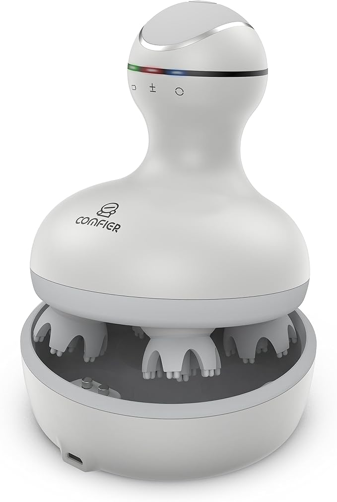 COMFIER Electric Scalp Head Massager with 4 Soft Silicone Massage Heads Portable Hair Massager for Hair Growth Relieve Stress Head Scratcher for Deep Relaxation Dog Cat Massager Gray