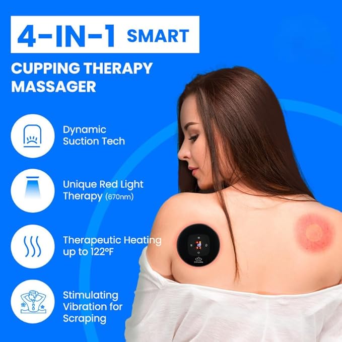 2 PCS Smart Cupping Therapy Massager 4-in-1 Set | Red Light Therapy for Targeted Muscle Aches Knots | Celulite Massager Kit with 12 Levels Temperature &amp 20 Level Suction | Circulation (Pack of 2