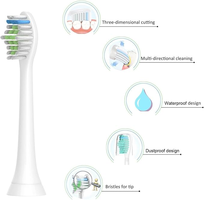 4pcs Replacement Brush Head Compatible with PH Care Diamondclean Electric Toothbrush(8pcs Black)