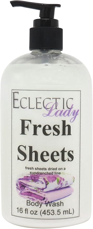 Eclectic Lady Liquid Pearl Body Wash - Fresh Sheets Scent 3-in-1 Use For Bubble Bath Hand Soap &amp Body Wash Phthalate-Free Fresh Sheets Fragrance Handcrafted in USA (16 oz)