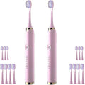 Electric Toothbrush for Adults 2 Pack Rechargeable Sonic Electric Toothbrush Cordless Battery Operated Toothbrush with 5 Modes 16 Brush Heads Travel Toothbrush Set (2PCS Pink)