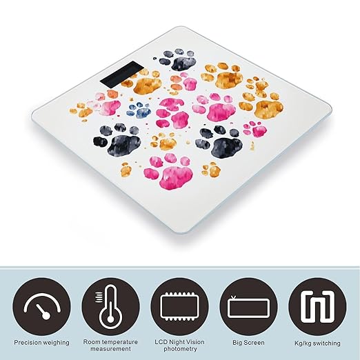 Colorful Dog Paws Bathroom Scale for Body Weight 400 Lb Weight Scale with High Precision Sensors Tempered Glass Highly Accurate Digital Weighing Machine for People