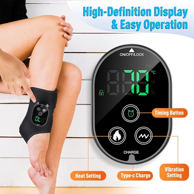 Wearable Ankle Massager with Heat &amp Vibration Cordless Heated Ankle Wrap for Ankle and Foot Comfort Adjustable Heat Levels Rechargeable Single Black
