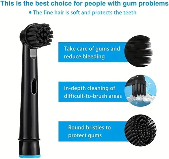 Black Bamboo Charcoal Brush Heads Compatible for Oral B Electric Toothbrush Advance Power/Pro Health/Triumph/3D Excel/Vitality Precision(8pcs Black)