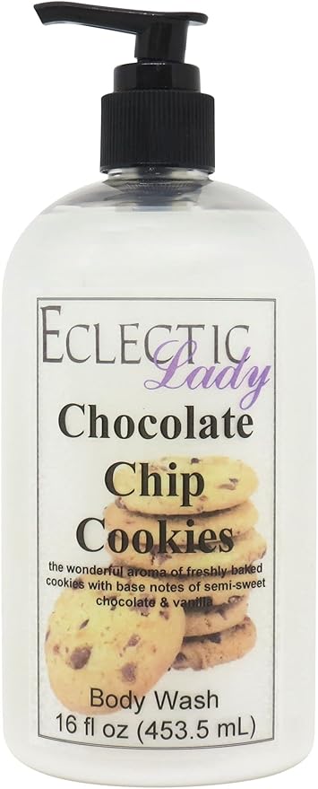 Eclectic Lady Liquid Pearl Body Wash - Chocolate Chip Cookies Scent 3-in-1 Use For Bubble Bath Hand Soap &amp Body Wash Phthalate-Free Chocolate Chip Cookies Fragrance Handcrafted in USA (16 oz)