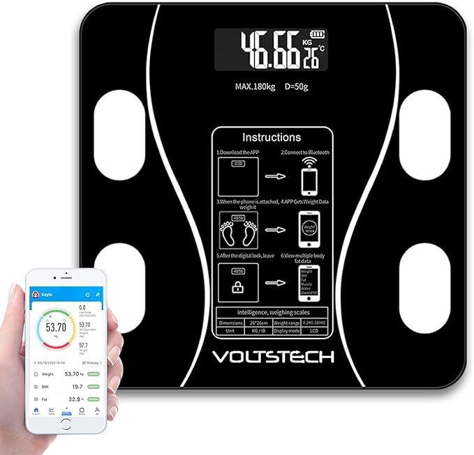 Smart Scale for Body Weight Digital Bathroom Scale with BMI Muscle Mass Bluetooth Body Fat Scale Body Composition Analyzer with Smart APP Sync Weight Scale 400 lbs - Black