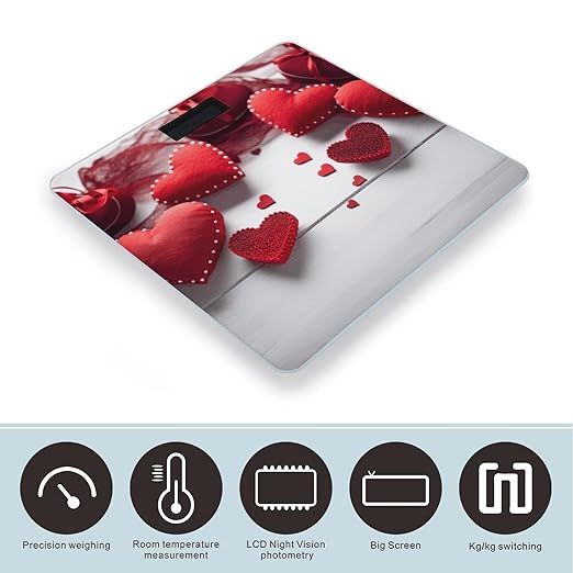 Handmade Red Hearts Bathroom Scale for Body Weight 400 Lb Weight Scale with High Precision Sensors Tempered Glass Highly Accurate Digital Weighing Machine for People