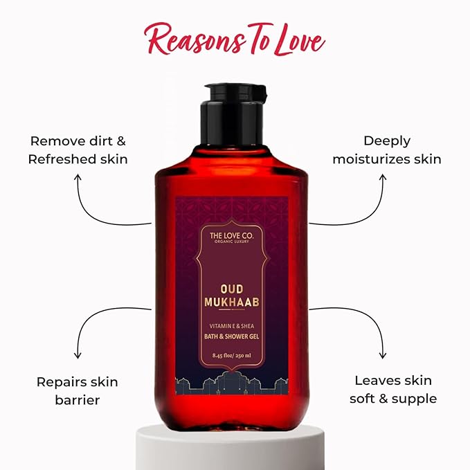 The love co Oud Mukhaab - Oud Vanilla Body Wash | For Men &amp Women Organic &amp Vegan | Enriched with Shea Butter Vitamin E &amp Niacinamide | For Moisturizing Care - 250ml
