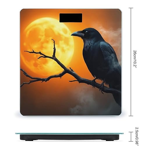 Men's Smart Scale for Body Weight Digital Bathroom Weighing Scale Automatic Switch Energy Saving Scale Full Moon Black Crow Raven Bird
