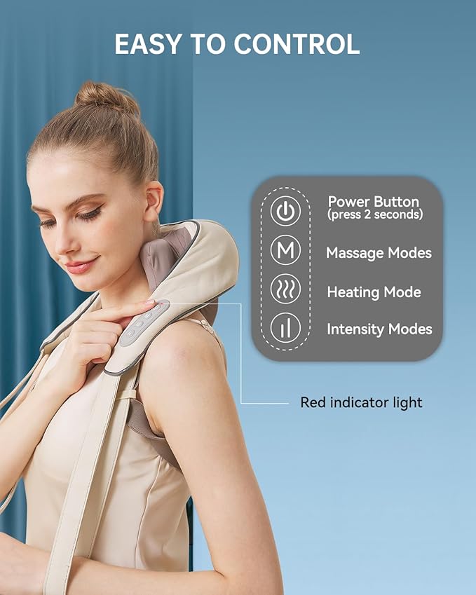 Neck and Shoulder Massager for Pain Relief Deep Tissue-Shiatsu Deep Kneading Massager with Heat to Relieve Neck Shoulder Back Waist Leg Muscle Soreness Fatigue (Beige)