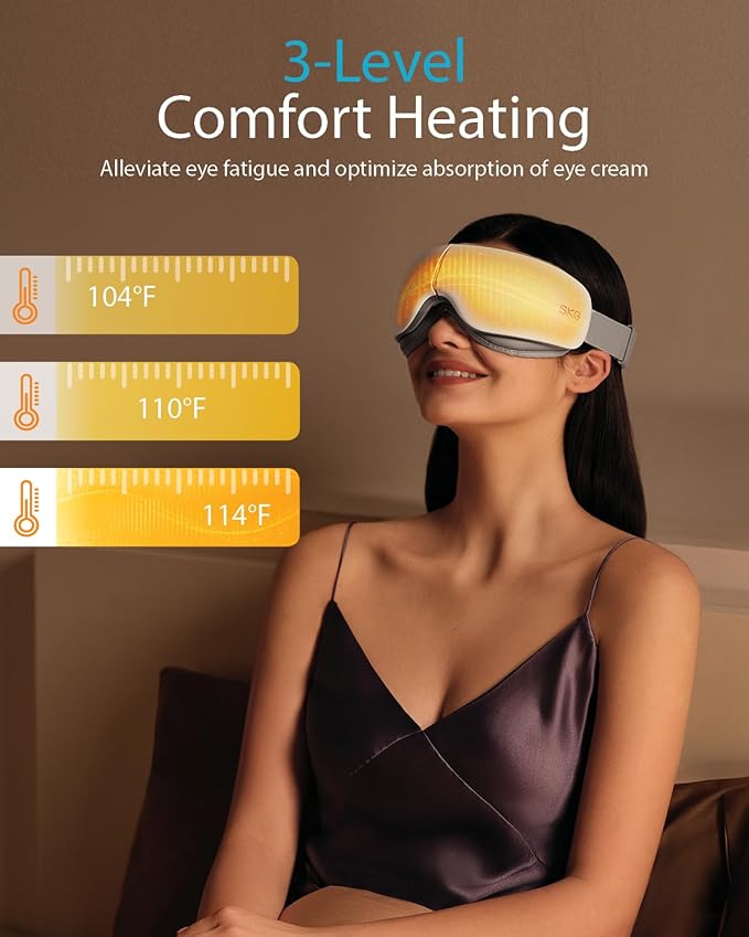 SKG Heated Eye Massager with Heat &amp Compression Ultra-Quiet Eye Mask Massager for Relaxation and Eye Strain Relief Ideal Christmas Gift for Women and Men (ES500)