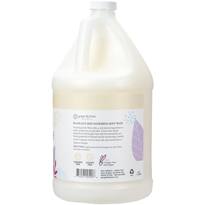 Ginger Lily Farms Botanicals Nourishing Body Wash 100% Vegan &amp Cruelty-Free Fragrance Free 1 Gallon (128 fl oz) Refill