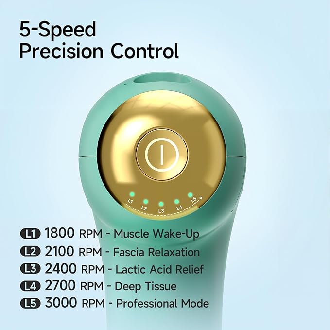 Super Mini Massage Gun Deep Tissue Handheld Muscle Massager with 4 Heads Quiet Percussion Travel Size Massager for Back Pain Relief Home Gym &amp Office Green