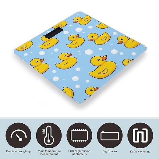 Men's Fashion Automatic Switch Digital Bathroom Weighing Scale Smart Scale Yellow Rubber Ducks Soap Bubbles Blue