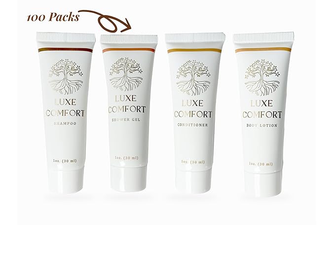 Luxe Comfort Hotel Shower Gel Travel Size Argan Oil 1 fl oz 100-Pack White