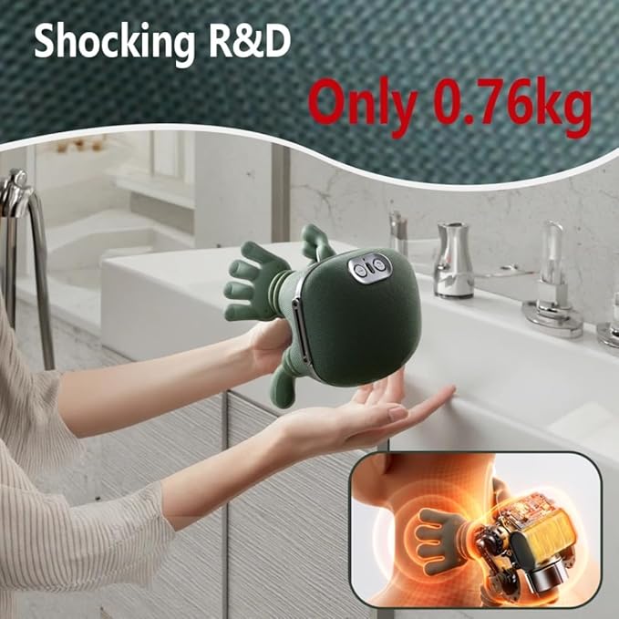 Neck Massager Bionic Heated Massager Portable Shiatsu Neck and Back Massager Electric Deep Tissue 4D Kneading Massage Simulated Human Hand Design for Pain Relief and Muscle Relax (Green)