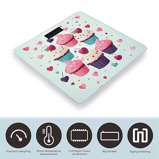 Cupcake Candy Hearts Sweet Bathroom Scale for Body Weight Bathroom Digital Electronic Weighing Scale with Back Lit LED Display Sturdy Tempered Glass Weight Watchers Scales 400lb