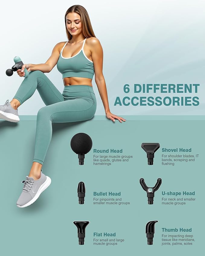 Morelax Mini Massage Gun Portable Deep Tissue Muscle Percussion Massager Electric Handheld Sport Massager with 6 Massage Heads 4 Speed Best Gift (Blue)