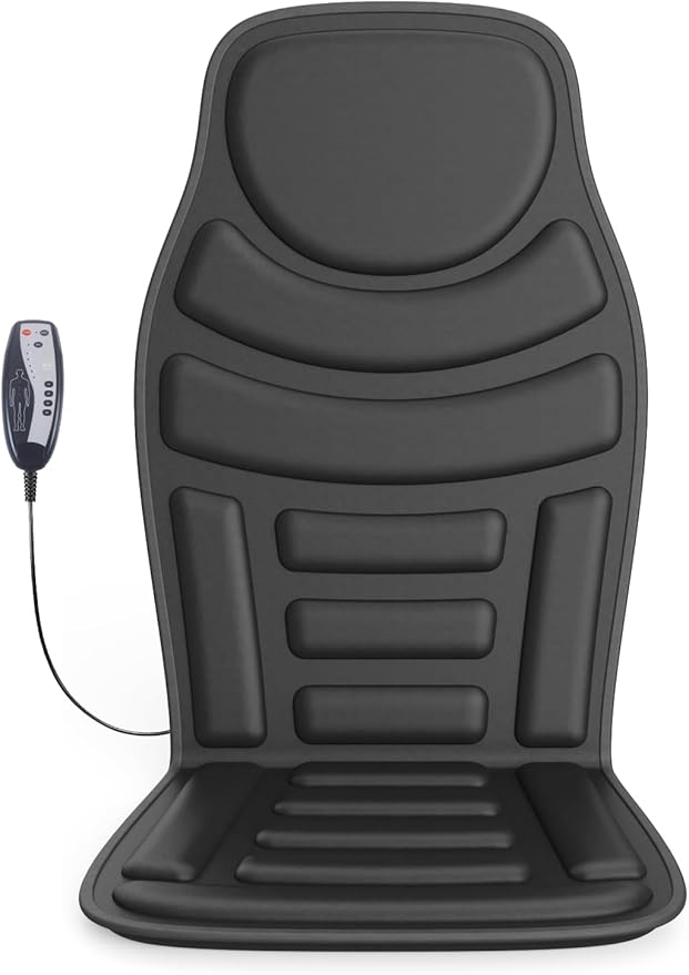 Heated Massage Seat Cushion with Remote Control 8 Vibration Motors Chair Back Massager Heat Therapy Black