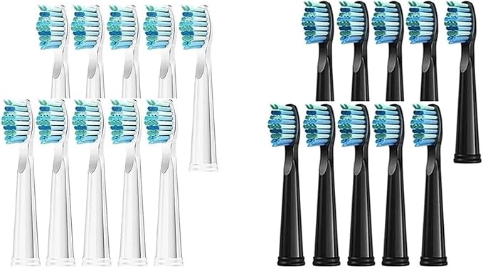 Replacement Toothbrush Heads Compatible for Seago SG-575/507B/551/958/908/909/917/610/659/719/910/548 Electric Toothbrush(Black 10 White 10pcs)