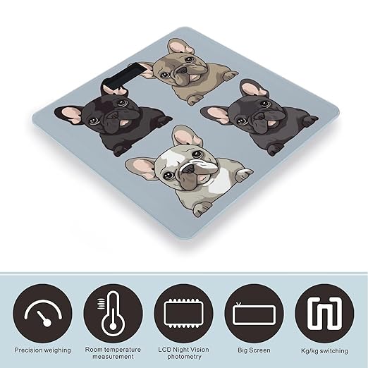 French Bulldog Scale with LCD Precision Weighing Scales Sturdy Tempered Glass Weight Scales Easy-to-Read Anti-Slip Weight Digital Bathroom Scale for Daily